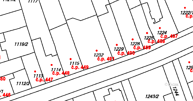 Holešov 491 na parcele st. 1232 v KÚ Holešov, Katastrální mapa