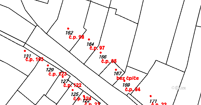Lešany 95 na parcele st. 166 v KÚ Lešany u Prostějova, Katastrální mapa