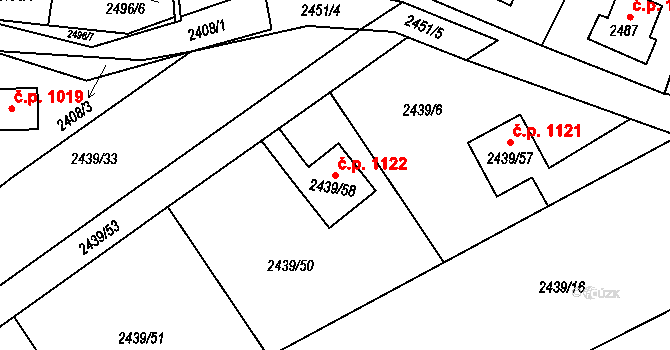 Štramberk 1122 na parcele st. 2439/58 v KÚ Štramberk, Katastrální mapa