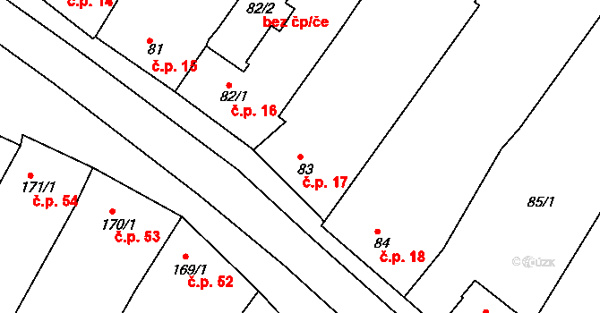 Popice 17, Znojmo na parcele st. 83 v KÚ Popice u Znojma, Katastrální mapa