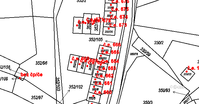 Sedlešovice 666, Nový Šaldorf-Sedlešovice na parcele st. 352/23 v KÚ Sedlešovice, Katastrální mapa