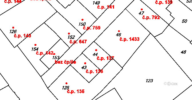 Přerov I-Město 137, Přerov na parcele st. 44 v KÚ Přerov, Katastrální mapa