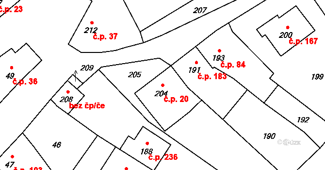 Přerov VII-Čekyně 20, Přerov na parcele st. 204 v KÚ Čekyně, Katastrální mapa