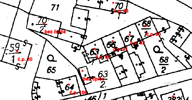 Miskovice 90 na parcele st. 63/1 v KÚ Miskovice, Katastrální mapa