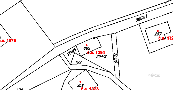 Polubný 1394, Kořenov na parcele st. 882 v KÚ Polubný, Katastrální mapa