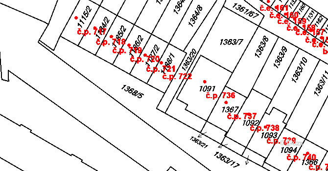 Brtnice 722 na parcele st. 1188/1 v KÚ Brtnice, Katastrální mapa