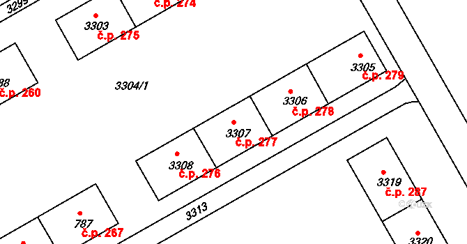 Lyžbice 277, Třinec na parcele st. 3307 v KÚ Lyžbice, Katastrální mapa
