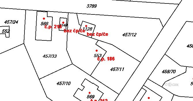 Kamenná 186, Jílové na parcele st. 553 v KÚ Jílové u Děčína, Katastrální mapa