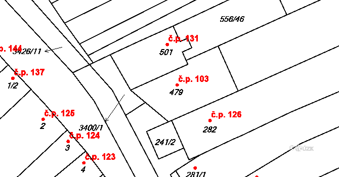 Hrubá Vrbka 103 na parcele st. 479 v KÚ Hrubá Vrbka, Katastrální mapa
