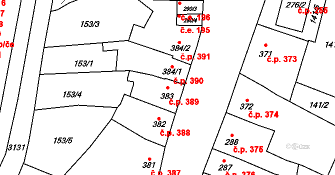 Kyjov 389 na parcele st. 383 v KÚ Kyjov, Katastrální mapa