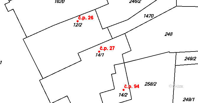 Staré Heřminovy 27 na parcele st. 14/1 v KÚ Staré Heřminovy, Katastrální mapa