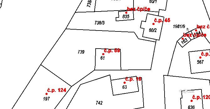 Hrádek 59 na parcele st. 61 v KÚ Hrádek, Katastrální mapa