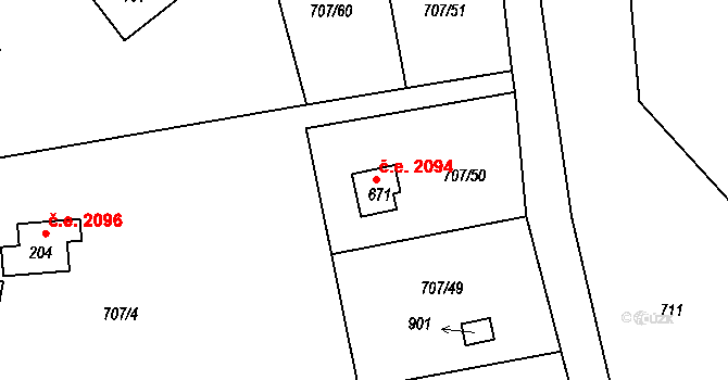 Skuheř 2094, Kamenice na parcele st. 671 v KÚ Těptín, Katastrální mapa