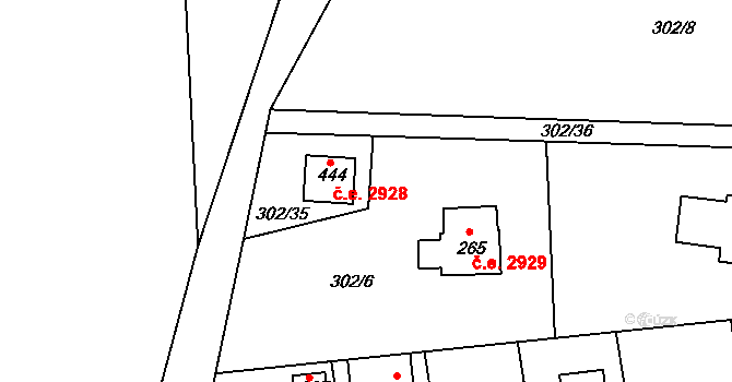 Těptín 2928, Kamenice na parcele st. 444 v KÚ Těptín, Katastrální mapa