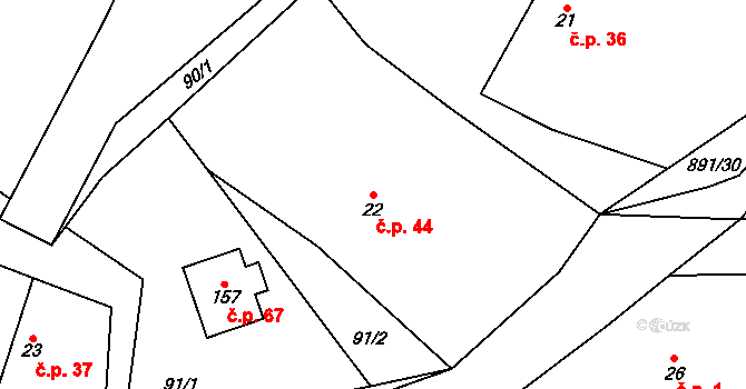 Olešnice 44 na parcele st. 22 v KÚ Olešnice u Turnova, Katastrální mapa