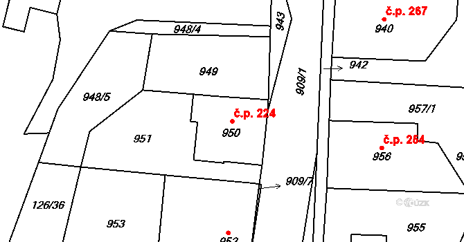 Lochovice 224 na parcele st. 950 v KÚ Lochovice, Katastrální mapa