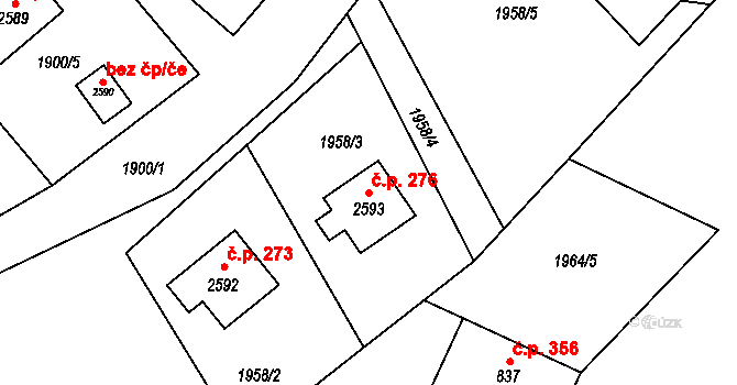 Ostravice 276 na parcele st. 2593 v KÚ Ostravice 1, Katastrální mapa