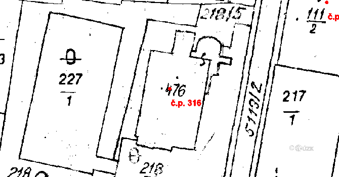 Černošín 316 na parcele st. 476 v KÚ Černošín, Katastrální mapa