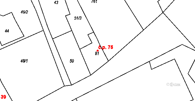 Lubno 75, Nechanice na parcele st. 81 v KÚ Lubno u Nechanic, Katastrální mapa
