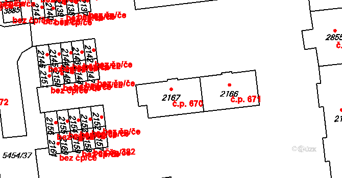 Horní Předměstí 670,671, Polička na parcele st. 2167 v KÚ Polička, Katastrální mapa