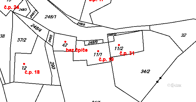 Jeřmaň 19, Bouzov na parcele st. 11/1 v KÚ Jeřmaň, Katastrální mapa
