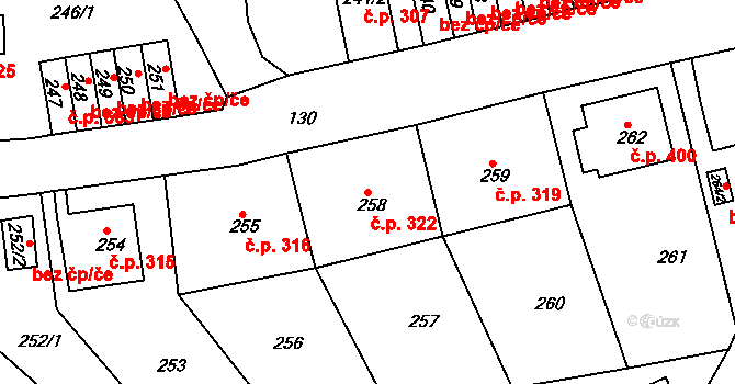 Neštěmice 322, Ústí nad Labem na parcele st. 258 v KÚ Neštěmice, Katastrální mapa