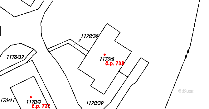 Bukov 738, Ústí nad Labem na parcele st. 1170/8 v KÚ Bukov, Katastrální mapa