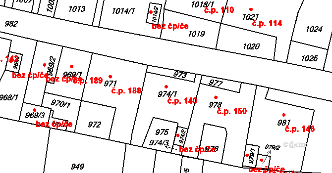Pudlov 140, Bohumín na parcele st. 974/1 v KÚ Pudlov, Katastrální mapa