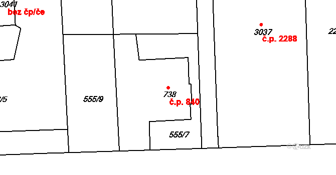 Předměstí 840, Svitavy na parcele st. 738 v KÚ Svitavy-předměstí, Katastrální mapa
