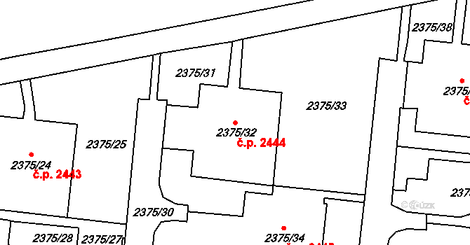 Žabovřesky 2444, Brno na parcele st. 2375/32 v KÚ Žabovřesky, Katastrální mapa