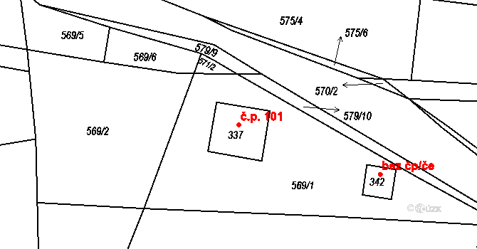 Jirkov 101, Železný Brod na parcele st. 337 v KÚ Jirkov u Železného Brodu, Katastrální mapa