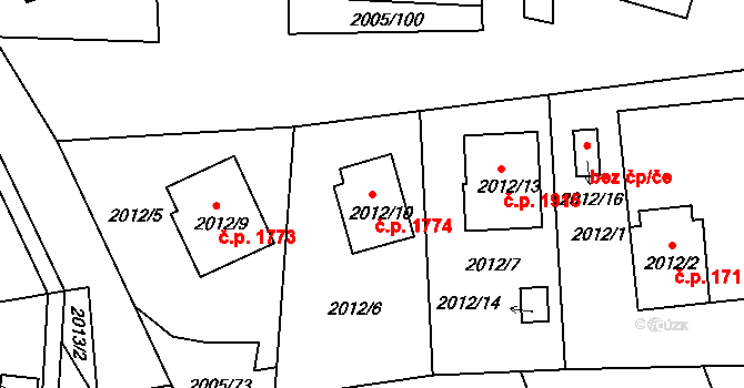 Pelhřimov 1774 na parcele st. 2012/10 v KÚ Pelhřimov, Katastrální mapa