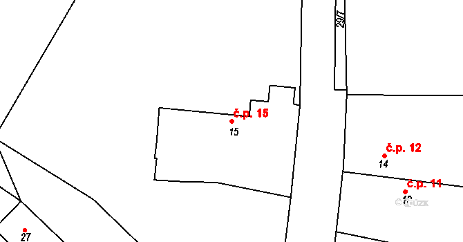 Levín 15, Olešnice na parcele st. 15 v KÚ Levín nad Cidlinou, Katastrální mapa
