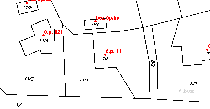 Lysůvky 11, Frýdek-Místek na parcele st. 10 v KÚ Lysůvky, Katastrální mapa