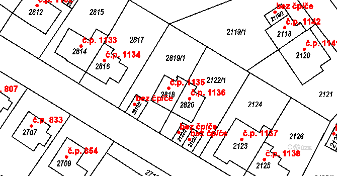 Sokolov 1135 na parcele st. 2818 v KÚ Sokolov, Katastrální mapa