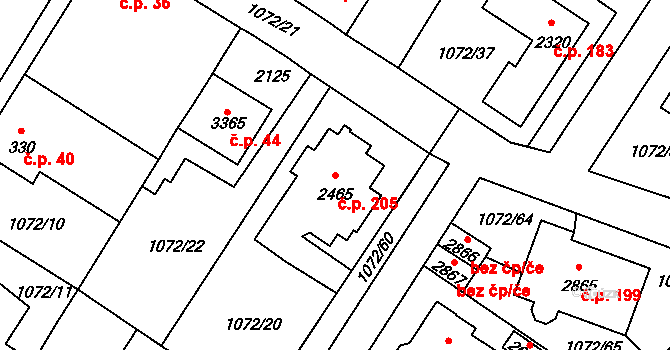 Hamrníky 205, Mariánské Lázně na parcele st. 2465 v KÚ Úšovice, Katastrální mapa