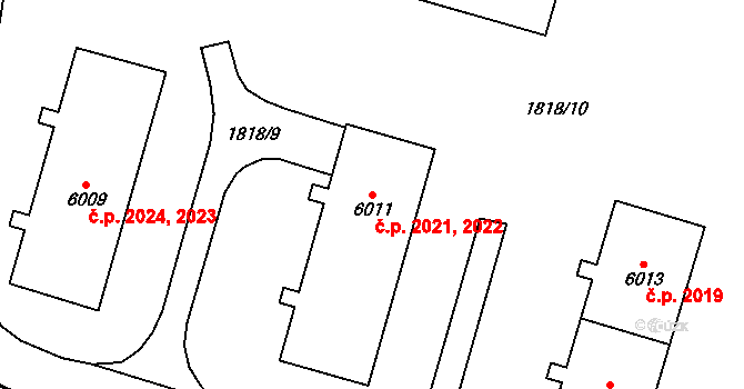 Cheb 2021,2022 na parcele st. 6011 v KÚ Cheb, Katastrální mapa