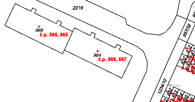 Mariánské Lázně 567,568 na parcele st. 964 v KÚ Mariánské Lázně, Katastrální mapa