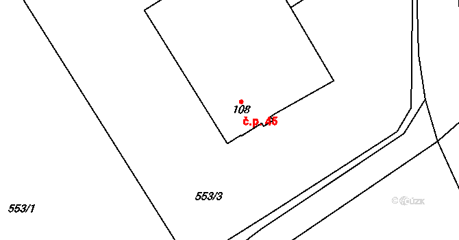Bor 45, Suchdol nad Lužnicí na parcele st. 108 v KÚ Bor, Katastrální mapa