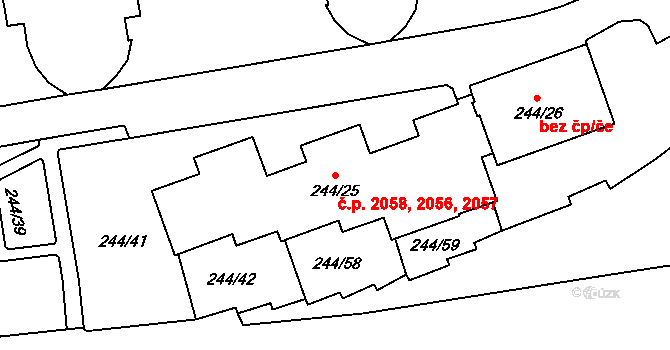 Břevnov 2056,2057,2058, Praha na parcele st. 244/25 v KÚ Břevnov, Katastrální mapa