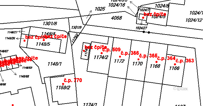 Vokovice 509, Praha na parcele st. 1174/2 v KÚ Vokovice, Katastrální mapa
