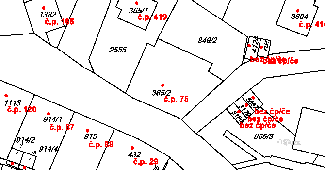 Kryblice 75, Trutnov na parcele st. 365/2 v KÚ Trutnov, Katastrální mapa