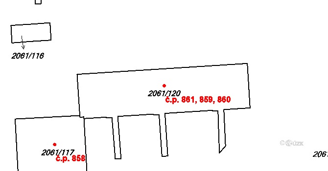 České Budějovice 2 859,860,861, České Budějovice na parcele st. 2061/120 v KÚ České Budějovice 2, Katastrální mapa