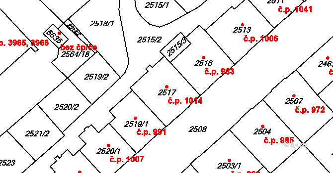 Chomutov 1014 na parcele st. 2517 v KÚ Chomutov I, Katastrální mapa