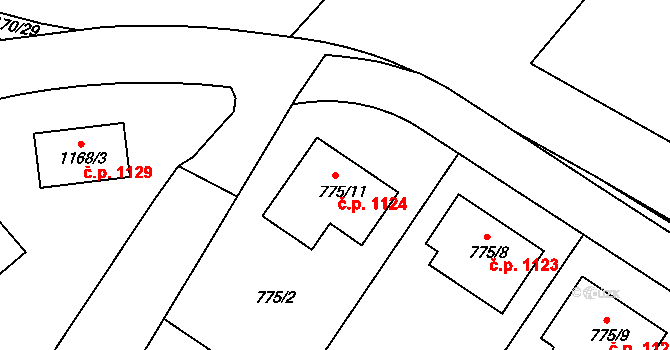 Jemnice 1124 na parcele st. 775/11 v KÚ Jemnice, Katastrální mapa