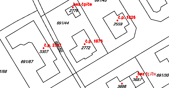 Brandýs nad Labem 1876, Brandýs nad Labem-Stará Boleslav na parcele st. 2772 v KÚ Brandýs nad Labem, Katastrální mapa