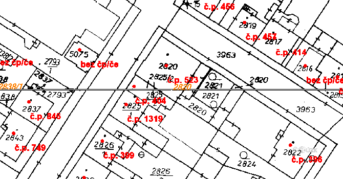 Poděbrady III 523, Poděbrady na parcele st. 2820 v KÚ Poděbrady, Katastrální mapa