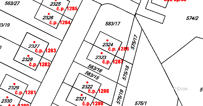 Třebechovice pod Orebem 1287 na parcele st. 2323 v KÚ Třebechovice pod Orebem, Katastrální mapa