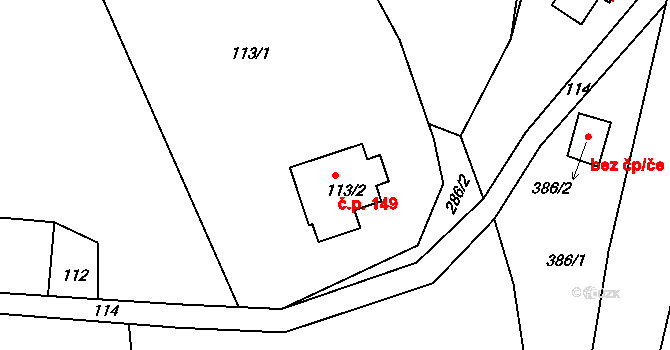 Haratice 149, Plavy na parcele st. 113/2 v KÚ Haratice, Katastrální mapa