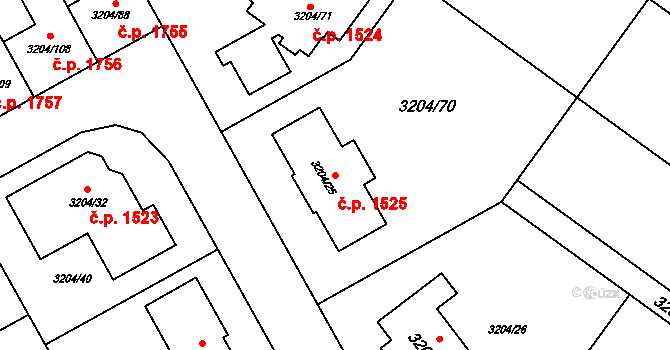 Kuřim 1525 na parcele st. 3204/25 v KÚ Kuřim, Katastrální mapa